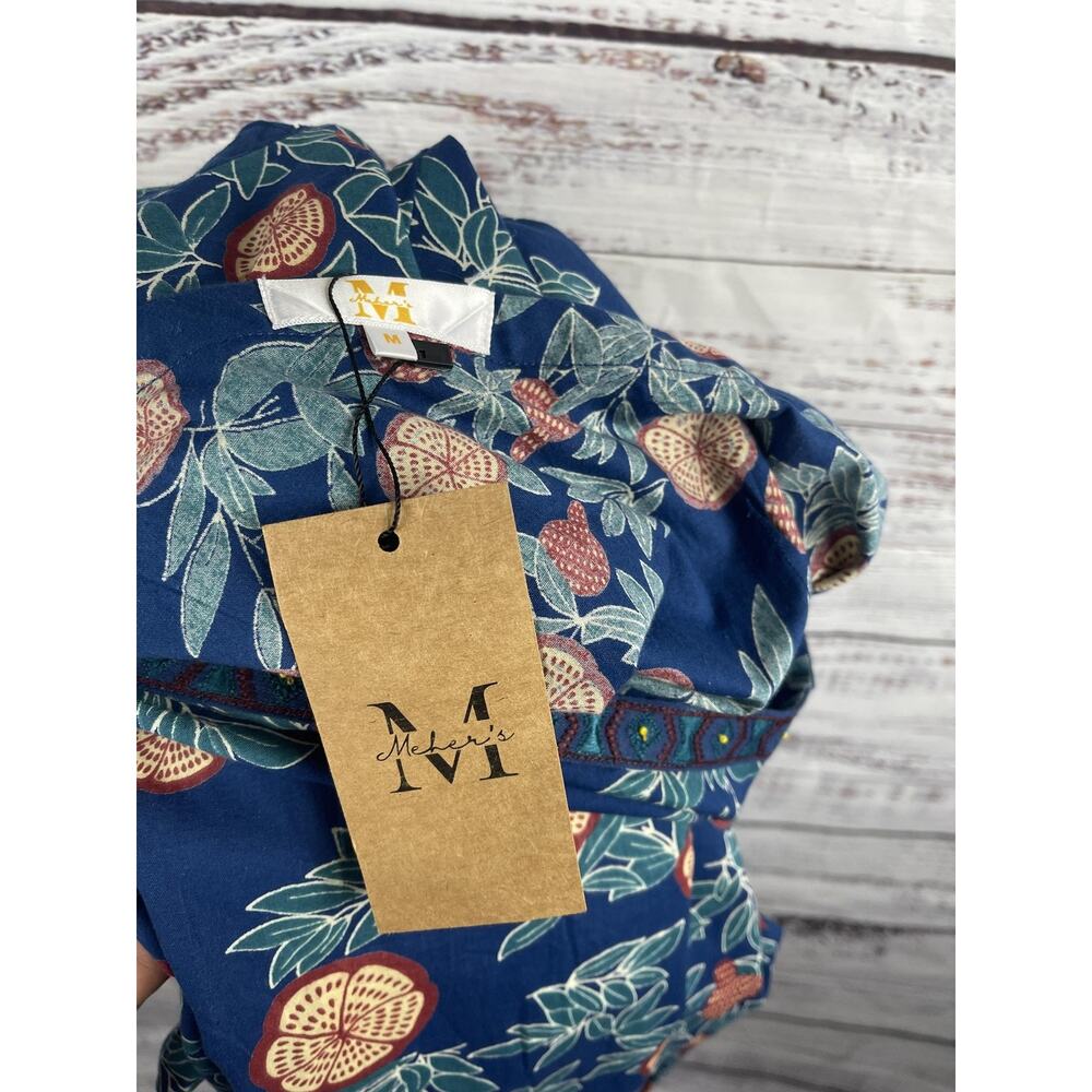 Meyer's Jumpsuit Womens Medium Blue Citrus Floral Print Long Sleeve Pockets Boho - Picture 7 of 12